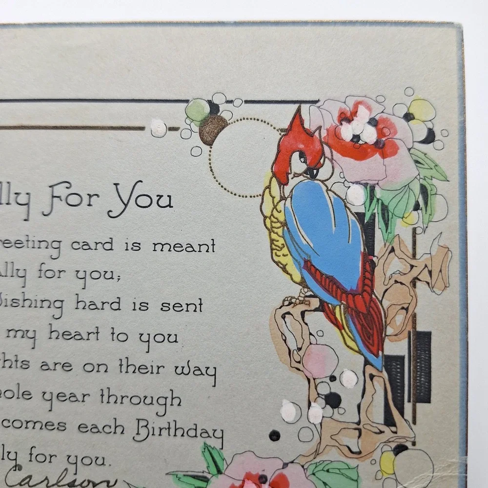 Vintage Emanuel Carlson Josephine Borden Birthday Greeting Card‎ Red Floral
